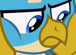 Size: 857x627 | Tagged: safe, imported from derpibooru, screencap, gallus, griffon, what lies beneath, close-up, cropped, male, solo, squishy cheeks