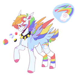 Size: 1920x1920 | Tagged: safe, artist:mintyo0s, imported from derpibooru, rainbow dash, pegasus, pony, 2021, chest fluff, choker, clothes, colored hooves, female, mare, old art, raised hoof, redesign, simple background, smiling, smirk, socks, solo, spiked choker, story included, striped socks, torn ear, transparent background