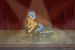 Size: 3426x2284 | Tagged: safe, artist:dolenore, imported from derpibooru, oc, oc only, oc:da capo aria, earth pony, earth pony oc, lounge, microphone, musical instrument, piano, singing, solo, spotlight, stage