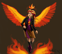 Size: 1584x1373 | Tagged: safe, artist:thespectral-wolf, imported from derpibooru, sunset shimmer, human, equestria girls, fiery shimmer, humanized, solo, winged humanization, wings