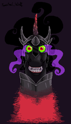 Size: 225x394 | Tagged: safe, artist:thespectral-wolf, imported from derpibooru, king sombra, pony, unicorn, bust, dark magic, magic, male, solo, sombra eyes