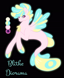 Size: 2212x2711 | Tagged: safe, artist:microwaved-box, imported from derpibooru, oc, oc only, oc:blithe diorama, hybrid, seapony (g4), black background, cute, dorsal fin, eyebrows, eyebrows visible through hair, fin wings, fins, fish tail, flowing tail, high res, interspecies offspring, magical lesbian spawn, male, ocbetes, offspring, parent:pinkie pie, parent:princess skystar, parents:skypie, purple eyes, simple background, smiling, solo, tail, wings