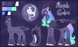 Size: 1500x900 | Tagged: safe, artist:purplegrim40, imported from derpibooru, oc, oc only, oc:purple grim, pegasus, pony, bald, colored hooves, duo, ear fluff, female, mare, pegasus oc, reference sheet, smiling, wings