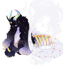 Size: 1924x2004 | Tagged: safe, artist:razi-hell, imported from derpibooru, oc, oc only, draconequus, hybrid, original species, seapony (g4), black mane, curved horn, dorsal fin, female, fish tail, flowing tail, horn, horns, lying down, simple background, solo, sparkles, tail, transparent background