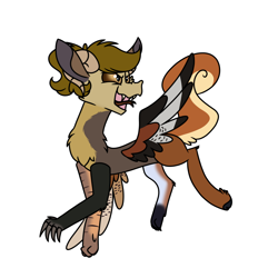 Size: 900x900 | Tagged: safe, artist:fuckomcfuck, imported from derpibooru, oc, oc only, oc:doodles, badger, deer, draconequus, fox, hare, pine marten, squirrel, claws, demi-girl, draconequus oc, fangs, forked tongue, horns, kite, open mouth, open smile, pheasant, ram horns, simple background, slit pupils, smiling, snake eyes, solo, species swap, white background, wildcat