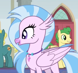 Size: 631x595 | Tagged: safe, imported from derpibooru, screencap, end zone, huckleberry, silverstream, classical hippogriff, hippogriff, non-compete clause, cropped, friendship student, solo focus
