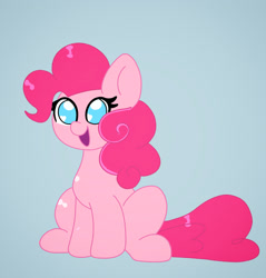 Size: 2256x2362 | Tagged: safe, artist:cinematic-fawn, imported from derpibooru, pinkie pie, earth pony, pony, blue background, cute, diapinkes, heart, heart eyes, no pupils, open mouth, open smile, ponk, simple background, sitting, smiling, solo, wingding eyes