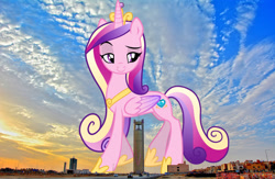 Size: 1600x1045 | Tagged: safe, artist:rustle-rose, artist:thegiantponyfan, imported from derpibooru, princess cadance, alicorn, pony, crown, female, giant alicorn, giant pony, giantess, highrise ponies, hoof shoes, irl, jewelry, macro, mare, mega cadance, mega giant, photo, ponies in real life, regalia, riyadh, saudi arabia