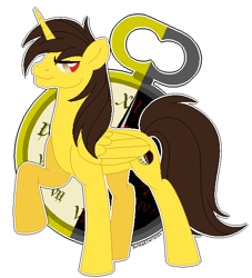 Size: 545x599 | Tagged: safe, artist:kannakiller, imported from derpibooru, oc, oc only, alicorn, pony, alicorn oc, base used, clock, horn, looking back, male, pixel art, red eyes, simple background, smiling, solo, stallion, white background, wings