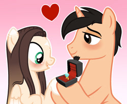 Size: 1280x1054 | Tagged: safe, artist:cindystarlight, imported from derpibooru, oc, oc:cindy, pegasus, unicorn, female, jewelry, male, mare, marriage proposal, ring, stallion