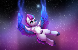 Size: 2800x1800 | Tagged: safe, artist:dinoalpaka, imported from derpibooru, zipp storm, pegasus, pony, female, g5, mare, sky, solo, starry sky, wings