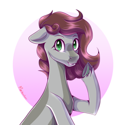 Size: 1024x1024 | Tagged: safe, artist:maeveadair, imported from derpibooru, oc, oc only, oc:cj vampire, earth pony, pony, gradient background, looking at you, smiling, solo
