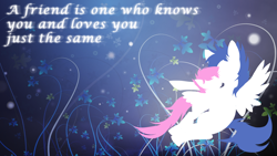 Size: 1920x1080 | Tagged: safe, artist:knifeh, artist:yuukon, imported from derpibooru, oc, oc only, oc:nife, oc:yuu, pegasus, pony, lineless, quote, silhouette, wallpaper