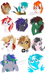 Size: 960x1600 | Tagged: safe, artist:knifeh, imported from derpibooru, oc, oc only, oc:dbpony, oc:storm feather, earth pony, pegasus, pony, unicorn, bust, portrait, raspberry, simple background, tongue out, white background