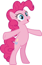 Size: 594x911 | Tagged: safe, artist:sollace, derpibooru exclusive, imported from derpibooru, pinkie pie, earth pony, pony, a trivial pursuit, .svg available, bipedal, cute, diapinkes, female, happy, mare, open mouth, open smile, simple background, smiling, solo, spread arms, standing, standing on two hooves, svg, transparent background, vector