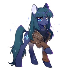 Size: 624x702 | Tagged: safe, artist:dreamsugar, imported from derpibooru, oc, oc only, oc:arclight, pony, unicorn, clothes, commission, eye clipping through hair, female, horn, looking at you, mare, raised hoof, simple background, solo, white background