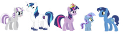 Size: 1280x359 | Tagged: safe, artist:novasparklesentry, imported from derpibooru, night light, shining armor, twilight sparkle, twilight velvet, alicorn, big crown thingy, element of magic, family, female, jewelry, male, nightvelvet, offspring, parent:night light, parent:twilight velvet, parents:nightvelvet, regalia, shipping, simple background, straight, twilight sparkle (alicorn), white background