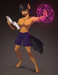 Size: 944x1223 | Tagged: safe, artist:scarlet-spectrum, imported from derpibooru, oc, oc only, anthro, unguligrade anthro, unicorn, male, pentagram, solo, stallion