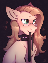 Size: 2234x2898 | Tagged: safe, artist:argigen, imported from derpibooru, oc, oc only, earth pony, pony, blushing, collar, glasses, high res, male, simple background, solo