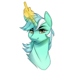 Size: 2000x2000 | Tagged: safe, artist:silentwulv, imported from derpibooru, lyra heartstrings, pony, unicorn, bust, female, glowing, glowing horn, hand, horn, lyra is not amused, magic, magic hands, mare, middle finger, reaction image, simple background, solo, unamused, vulgar, white background