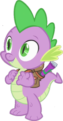Size: 412x788 | Tagged: safe, artist:pascalmulokozi2, edit, edited screencap, imported from derpibooru, screencap, spike, dragon, background removed, backpack, comic book, male, simple background, solo, transparent background