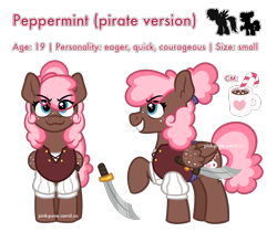 Size: 2500x2100 | Tagged: safe, artist:pink-pone, imported from derpibooru, oc, oc:peppermint patty, pegasus, pony, blouse, clothes, female, folded wings, freckles, mare, ponytail, raised hoof, shirt, simple background, solo, sword, transparent background, vest, weapon, wing freckles, wings