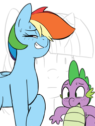 Size: 1800x2379 | Tagged: safe, artist:php137, imported from derpibooru, rainbow dash, spike, twilight sparkle, dragon, pegasus, pony, female, male, mare, simple background, sweat, twilight sparkle is not amused, unamused