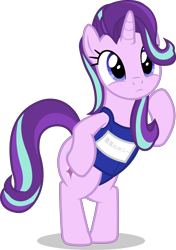 Size: 4153x5885 | Tagged: safe, artist:mrvector, imported from derpibooru, starlight glimmer, pony, unicorn, absurd resolution, bipedal, blushing, clothes, cute, female, frown, glimmerbetes, mare, one-piece swimsuit, school swimsuit, shadow, simple background, solo, sukumizu, swimsuit, transparent background, vector