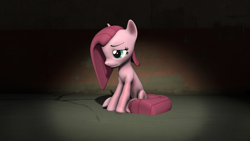 Size: 3840x2160 | Tagged: safe, artist:botxs, imported from derpibooru, pinkie pie, earth pony, pony, 3d, 4k, eyebrows, female, frown, high res, mare, pinkamena diane pie, sitting, solo, source filmmaker