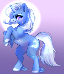 Size: 800x932 | Tagged: safe, artist:cabbage-arts, imported from derpibooru, trixie, pony, unicorn, blushing, coat markings, cute, diatrixes, facial markings, female, freckles, leg fluff, mare, markings, rearing, snip (coat marking), solo, unshorn fetlocks