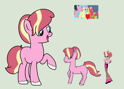 Size: 2026x1470 | Tagged: safe, artist:pipermintmagic, artist:pipermintmagic-maija, artist:selenaede, imported from derpibooru, big macintosh, fluttershy, oc, oc:apple bunny, earth pony, human, pegasus, pony, equestria girls, base used, belly button, clothes, equestria girls-ified, female, fluttermac, freckles, hand on hip, heart, high heels, lidded eyes, male, mare, midriff, offspring, open mouth, parent:big macintosh, parent:fluttershy, parents:fluttermac, pink body, raised hoof, red hair, screencap reference, shipping, shoes, short shirt, shorts, simple background, solo, stallion, straight, striped hair, unshorn fetlocks
