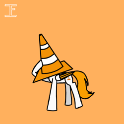 Size: 1080x1080 | Tagged: safe, artist:itzf1ker1, imported from derpibooru, oc, oc only, oc:vlc pone, pegasus, pony, colored wings, object on head, orange background, orange tail, pegasus oc, ponified, rule 85, simple background, solo, tail, traffic cone, traffic cone on head, two toned wings, vlc, white coat, wings