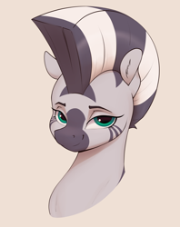 Size: 2552x3228 | Tagged: safe, artist:aquaticvibes, imported from derpibooru, zecora, zebra, beautiful, bust, cute, female, looking at you, mare, missing accessory, simple background, solo, zecorable