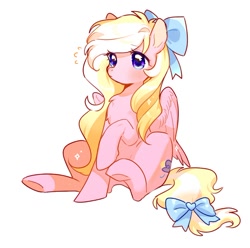 Size: 654x649 | Tagged: safe, artist:dreamsugar, imported from derpibooru, oc, oc only, oc:bay breeze, pegasus, pony, bow, chest fluff, eye clipping through hair, female, hair bow, mare, raised hoof, raised leg, simple background, sitting, solo, tail, tail bow, underhoof, white background, wings