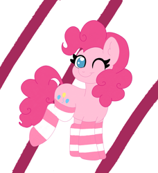 Size: 2209x2422 | Tagged: safe, artist:cinematic-fawn, imported from derpibooru, pinkie pie, pony, clothes, no pupils, one eye closed, socks, solo, striped socks, wink