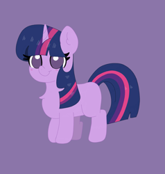 Size: 2039x2146 | Tagged: safe, artist:cinematic-fawn, imported from derpibooru, twilight sparkle, pony, unicorn, chibi, missing cutie mark, no pupils, purple background, simple background, solo, unicorn twilight