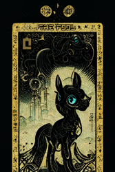 Size: 1024x1536 | Tagged: safe, artist:gnosys, imported from derpibooru, part of a set, pony, fanfic:revanchism, abstract, ai content, ai generated, fanfic art, generator:midjourney, major arcana, tarot card, the fool
