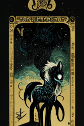 Size: 1024x1536 | Tagged: safe, artist:gnosys, imported from derpibooru, part of a set, pony, fanfic:revanchism, abstract, ai content, ai generated, fanfic art, generator:midjourney, glowing, glowing eyes, major arcana, tarot card, the hierophant
