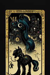 Size: 1024x1536 | Tagged: safe, artist:gnosys, imported from derpibooru, part of a set, pony, fanfic:revanchism, abstract, ai content, ai generated, fanfic art, generator:midjourney, machine learning abomination, major arcana, tarot card, the lovers