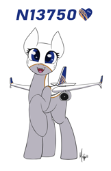 Size: 1485x2298 | Tagged: safe, artist:ponynamedmixtape, imported from derpibooru, oc, oc only, oc:0750, original species, plane pony, pony, boeing 737, female, happy, looking at you, plane, simple background, solo, transparent background, united airlines
