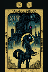 Size: 1024x1536 | Tagged: safe, artist:gnosys, imported from derpibooru, part of a set, pony, fanfic:revanchism, abstract, ai content, ai generated, fanfic art, generator:midjourney, major arcana, tarot card, temperance