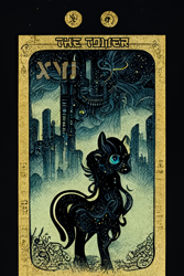 Size: 1024x1536 | Tagged: safe, artist:gnosys, imported from derpibooru, part of a set, pony, fanfic:revanchism, abstract, ai content, ai generated, building, fanfic art, generator:midjourney, major arcana, skyscraper, the tower
