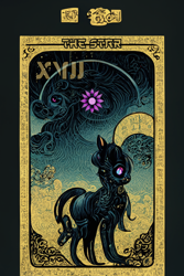 Size: 1024x1536 | Tagged: safe, artist:gnosys, imported from derpibooru, part of a set, pony, fanfic:revanchism, abstract, ai content, ai generated, building, fanfic art, generator:midjourney, major arcana, stars, the star
