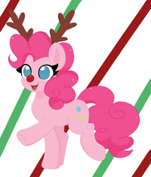 Size: 2318x2720 | Tagged: safe, artist:cinematic-fawn, imported from derpibooru, pinkie pie, earth pony, pony, antlers, cute, diapinkes, female, happy, mare, open mouth, open smile, red nose, smiling, solo, walking