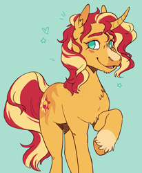 Size: 1025x1242 | Tagged: safe, artist:eggoatt, imported from derpibooru, sunset shimmer, pony, unicorn, equestria girls, curved horn, horn, solo