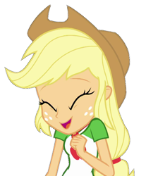 Size: 568x685 | Tagged: safe, artist:marcoequestrian98, edit, edited screencap, imported from derpibooru, screencap, applejack, human, equestria girls, applejack's hat, background removed, cowboy hat, eyebrows, eyes closed, female, hat, not a vector, open mouth, open smile, simple background, smiling, solo, transparent background