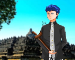 Size: 1024x819 | Tagged: safe, artist:lencai123, imported from derpibooru, flash sentry, human, clothes, humanized, java, javanese, male, solo