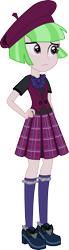 Size: 553x2001 | Tagged: safe, artist:perplexedpegasus, imported from derpibooru, drama letter, watermelody, equestria girls, beret, clothes, clothes swap, crystal prep academy, crystal prep academy uniform, green hair, hat, pink skin, purple eyes, school uniform, short sleeves, simple background, solo, transparent background