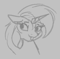 Size: 242x237 | Tagged: safe, lyra heartstrings, pony, unicorn, aggie.io, female, lowres, mare, monochrome, simple background, sketch, smiling, tongue out