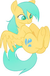 Size: 642x983 | Tagged: safe, artist:anonymous, sunshower raindrops, pegasus, pony, female, mare, on back, simple background, smiling, spread wings, transparent background, wings
